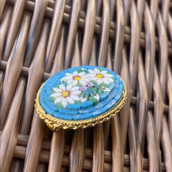 Italian Micro Mosaic Pin Vintage Daisy Floral Mosaic Brooch EVUC - Picture 7 of 10